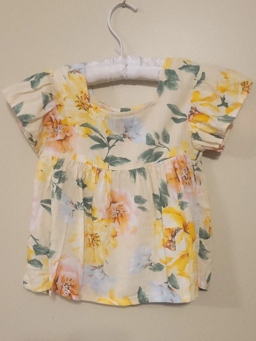 Pretty Old Navy Girls Yellow Floral Button-Front Top